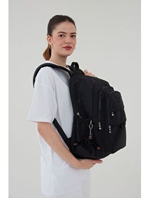 Siyah Unisex Krinkıl Su Itici Kumaş Sırt Çantası Ortaokul Lise Üniversite İçin Ergonomik Tasarım