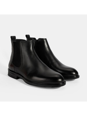 Erkek Siyah DesaComfort Lastikli Deri Bot