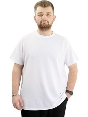 ModeXL Mode Xl Büyük Beden Erkek T-Shirt Bisiklet Yaka Waffle 20033 Beyaz