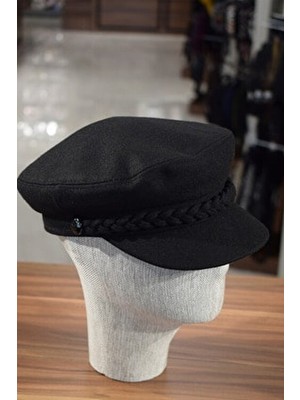 Göksu Şapka Siyah Kaşe Kaptan Kasket Şapka Yünlü Kışlık Kasket