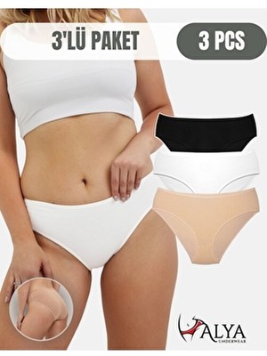 Alya Underwear Kadın Pamuklu Bato \ Hipster Külot - 1 Adet Beyaz 1 Adet Siyah 1 Adet Ten 3'lü Paket