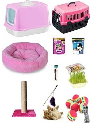 Vovo Shop 10 Parça Kedi Başlangıç Seti Pembe Renkli Premium Kalite İhtiyaçlar