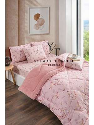 ChicMaison Pudra Etnik Desenli Çift Kişilik Pofuduk Uyku Seti 195 x 215 cm Ranforce Kumaş