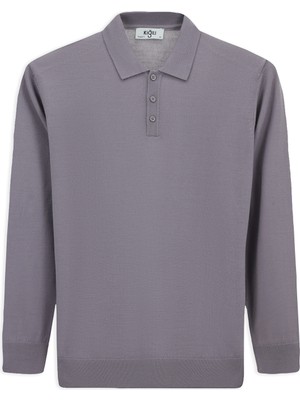 Kiğılı Polo Yaka Düğmeli Regular Fit Sıcak Tutan Yünlü Triko Kazak