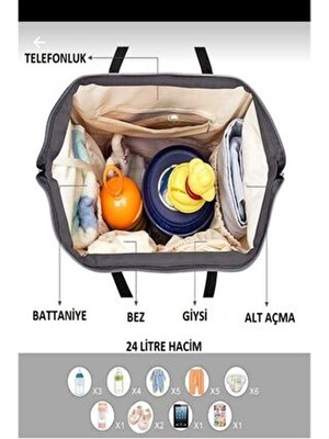 Anne Bebek Bakım Sırt Çantası Biberon Termoslu Sıvı Geçirmez Puset Askı Aparatlı Siyah