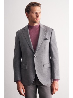 İmza Gri Mono Yaka Yünlü 6 Drop Comfort Fit Classic Ceket 1002255150