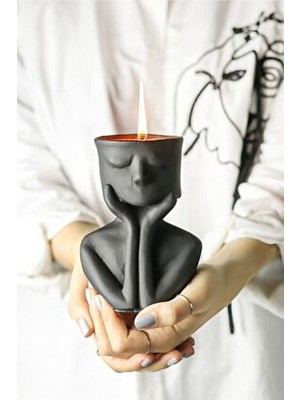 Lalezen Home Siyah Düşünen Adam Mumlu Biblo