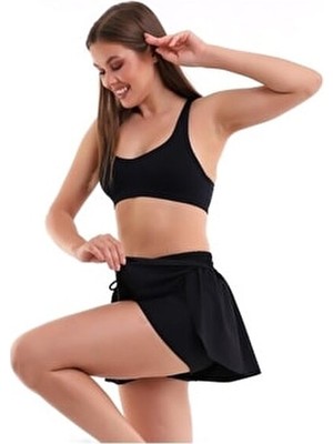 Fancy&Dancy Kadın Siyah Dalgıç Kumaş Mini Spor Şort Etek Şık Tasarım Rahat Kesim