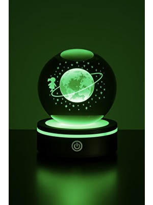 Satürnlü Kız Tasarımlı Renk Değiştiren Dönen Cam Küre