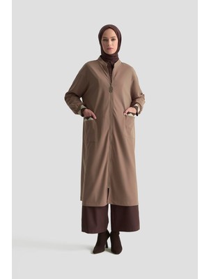 Armine Trend Boydan Fermuarlı Ribanalı Crep Giy Çık Vizon 25KT556