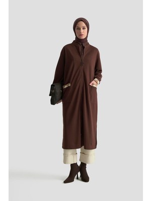 Armine Trend Boydan Fermuarlı Ribanalı Crep Giy Çık Kahverengi 25KT556