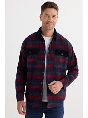 Tudors Erkek Relax Fit Rahat Kesim Spor Yaka Kareli Çift Cep Kapaklı Kışlık Gömlek