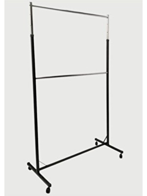 Çift Katlı Ayarlı Tekerlekli Stant, Elbise Askılığı, Mağaza Askılığı, Askılık 220X120 cm