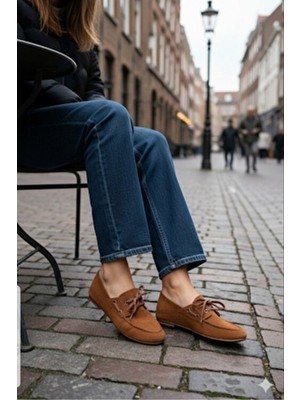 Bufu Loa Taba Süet Babet Bağcıklı Ince Taban Loafer