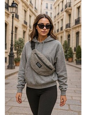 Moda West Unisex Gri Su Geçirmez Fermuar Detaylı Bel ve Omuz Çantası MW039