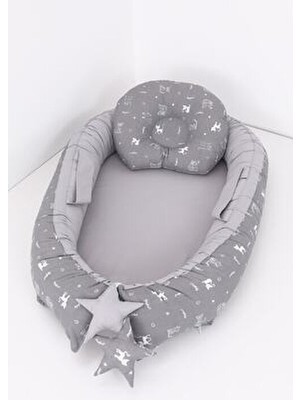 Umaybebek Babynest, Bebek Uyku Yatağı 0-2 Yaş - Gri Kedi Desen