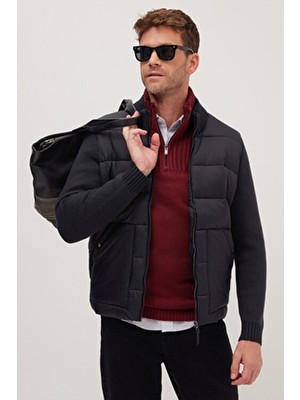 Tudors Erkek Regular Fit Klasik Kesim Fermuarlı Çift Cepli Dik Yaka Siyah Mont