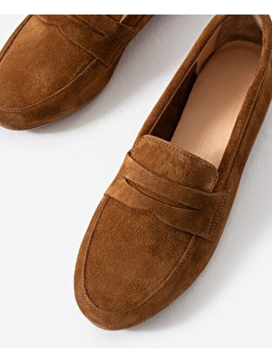 Bufu Taba Gerçek Süet, Deri Loafer, Modern, Rahat ve Şık Kadın Loafer Hakiki Deri Ayakkabı
