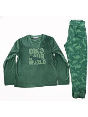 Dofi Erkek Çocuk Yeşil Super Soft Dinazor Desenli Pijama Takımı