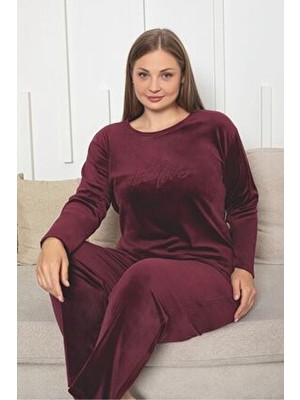 Asel Büyük Beden Kadife Pijama Takımı