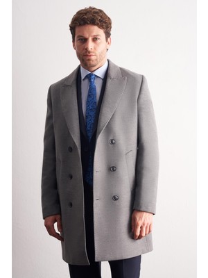 İmza Gri Kılıç Yaka Kruvaze Comfort Fit Esnek Kaban Polyester Erkek Uzun Kol Düz Desenli 1008255164