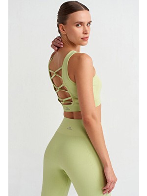 Balıksırtı Desenli Çapraz Ipli Sporcu Sütyeni Margarita Yeşil