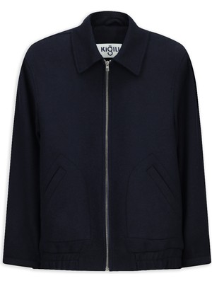 Kiğılı Gömlek Yaka Yünlü Fermuarlı Bomber Ceket / Mont