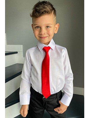 Entel Erkek Çocuk Düz Beyaz Gömlek Kravat 2'li Takım