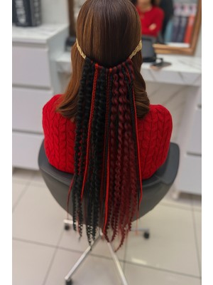 Yk Kırmızı Siyah Saç-Örgü Saç-Sentetik Rasta-Afro Örgü Saç-Bohem Örgü Saç