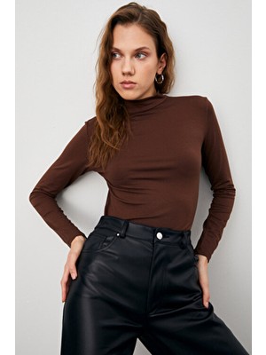 Ladima Kadın Acı Kahve Yarım Balıkçı Yaka Bluz