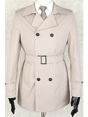 Jan Carlucci Camel Tek Yırtmaç Dizüstü Kemerli Trençkot