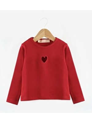 Le Mabelle Kırmızı  Kalp Nakışlı Fitilli Kız Çocuk Tişört