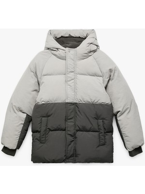 Koton Polar Astarlı Uzun Kollu Kapşonlu Renk Bloklu Şişme Mont