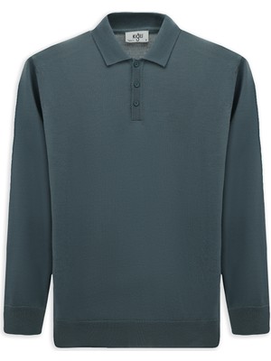 Kiğılı Polo Yaka Düğmeli Regular Fit Sıcak Tutan Yünlü Triko Kazak