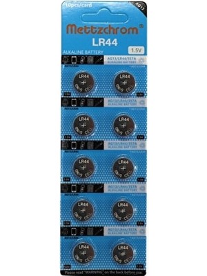 Mettzchrom LR44 AG13 Düğme Pili 10 Adet 1.5 V Alkalin Yüksek Performanslı Enerji Kaynağı