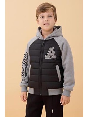 Perendi Erkek Çocuk Içi Peluşlu Kapitone Kapüşonlu Kolej Ceket – Siyah