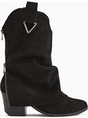 Limoya Peggy Siyah Süet Kadın Topuklu Western Çizme