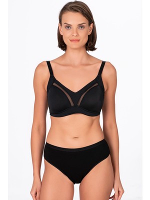 Kadın Tül Detay Toparlayıcı Sütyen | Siyah 706