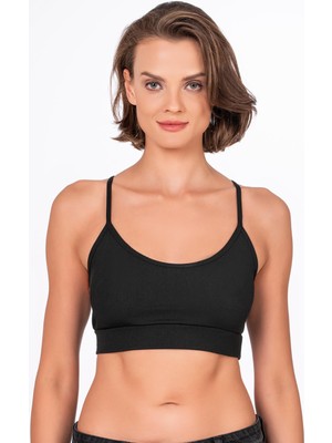 Kompedan Fitilli İnce Askılı Şekillendirici Spor Sütyeni | Siyah