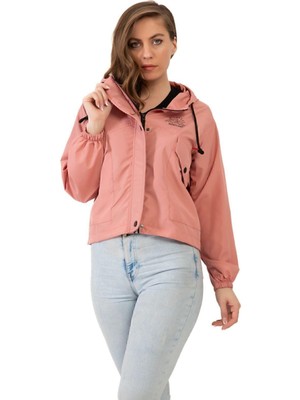 Freemen Kadın Su Geçirmez ve Rüzgara Dayanıklı Kapüşonlu Çıt Çıtlı Mevsimlik Yağmurluk