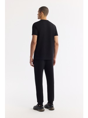 AVVA Erkek Siyah Bisiklet Yaka Baskılı Bi-Stretch İnterlok Regular Fit T-Shirt A51Y1136