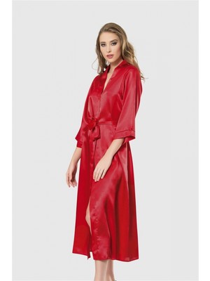Marsilyan-Kırmızı Uzun Saten Sabahlık
