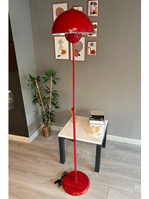 Bamyum Vega Lambader Kırmızı Renk Modern Dekoratif Metal Oturma Odası Çalışma Odası Zemin Lambası
