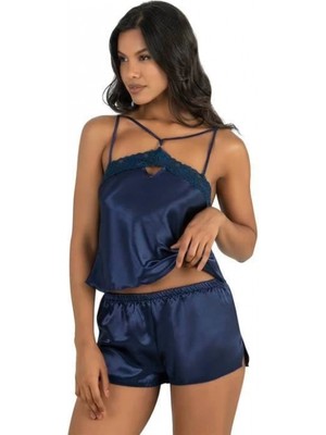 Marsilyan-Lacivert Saten Şort Takımı