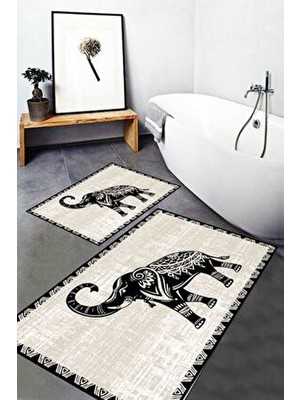 Filli Fil Desen Dijital Baskı Yıkanabilir Kaymaz Kaydırmaz Taban Modern Banyo Paspası