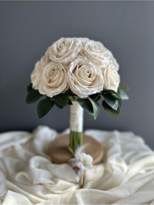 Luvienn Premium Krem Gül Buketi-Katmerli Gül Gelin Çiçeği