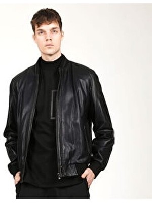 Dericlub Kolej Siyah Jumbo Erkek Bomber Deri Mont