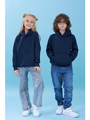 Perendi  Kapüşonlu Kanguru Cepli Lacivert Kışlık Sweatshirt - Rahat ve Sıcak Tasarım