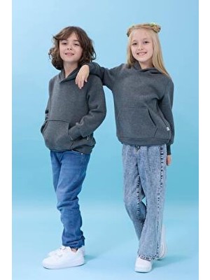 Perendi Unisex Kapüşonlu Kanguru Cepli Şardonlu Kışlık Sweatshirt - Antrasit