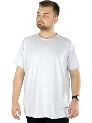 ModeXL Büyük Beden Erkek T-Shirt Basic 20031 Gri Melanj Kısa Kol Günlük Stil Rahat Kumaş